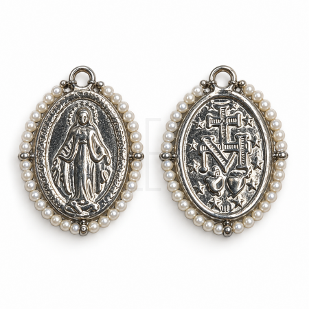 Pendente Medalha Milagrosa com Pérolas 27x20mm em Aço Inoxidável Pendente Medalha Milagrosa com Pérolas 27x20mm em Aço Inoxidável